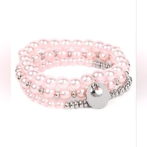 Beautiful Set of Pink Pearl & Rhinestone Bracelets